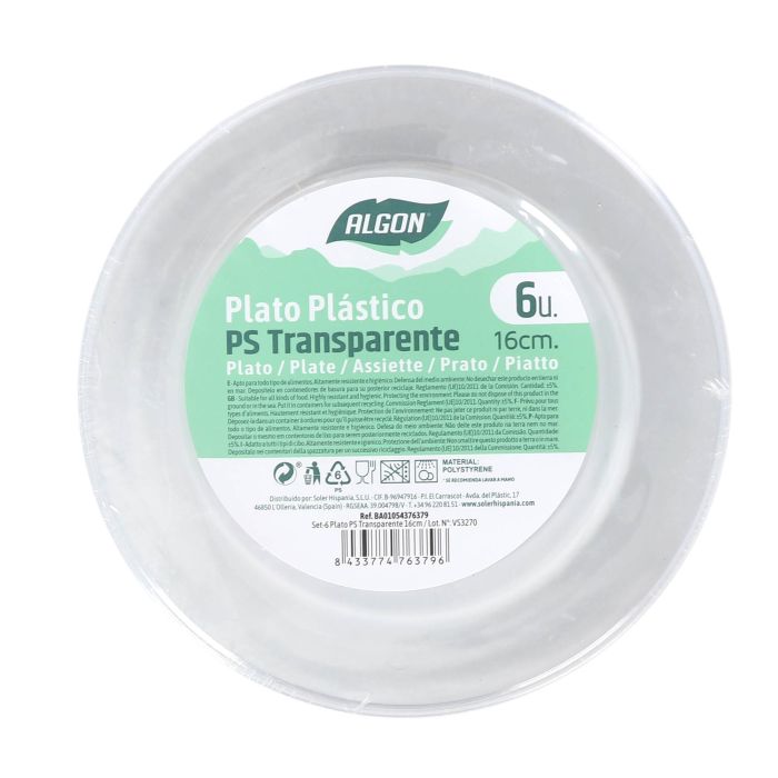 Set de 6 platos transparentes Algon 16 cm (24 Cajas) 1 Set de 6 platos transparentes Algon 16 cm (24 Cajas) 1