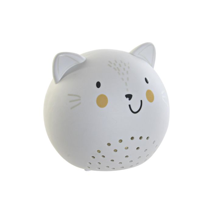 DKD Home Decor Lámpara Sobremesa Kids Blanco Porcelana LED 15x14x16 cm diseño Gatito - Colección Fantasía
