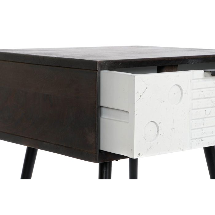 DKD Home Decor Mesita de Noche Moderna de 1 Cajón, Desmontable, en Madera de Mango y Metal, Colores Wengue Blanco Negro, 38 Largo x 50 Alto x 45 Ancho cm 3