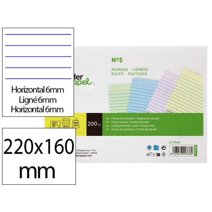 Tarjeta Liderpapel Para Estudiar Rayada Cartulina De Colores 170 gr-M2 160x220 mm Paquete De 200 Unidades