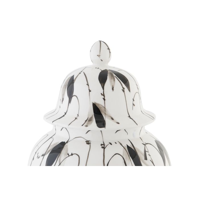 DKD Home Decor Tibor Oriental de Porcelana Blanco y Negro con diseño de Hojas 22x42x22 cm 1