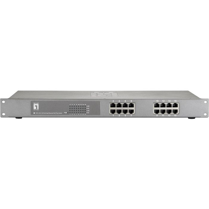 Level One FEP-1612W150 Switch de Red 16 Puertos Fast Ethernet con 16 Puertos PoE+ 150W para Racks de 19"