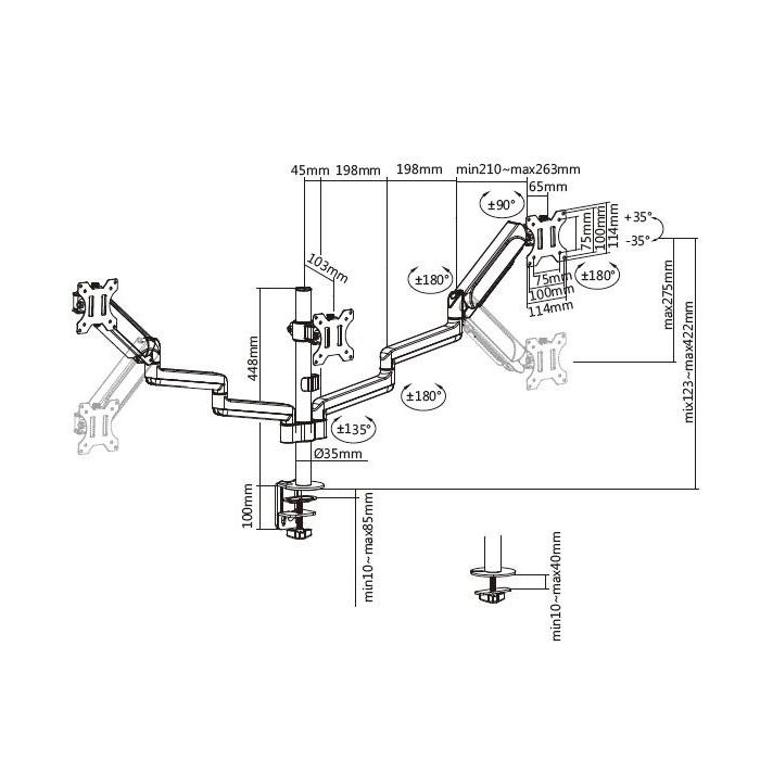 Equip EQ650134 Soporte de Escritorio para 3 Pantallas hasta 27" VESA 75x75-100x100 Negro 7 Equip EQ650134 Soporte de Escritorio para 3 Pantallas hasta 27" VESA 75x75-100x100 Negro 7