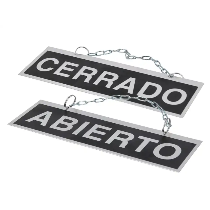Blanca Letrero Aluminio Serigrafiado Abierto Cerrado con Cadena Ventosa 232x74 mm 4