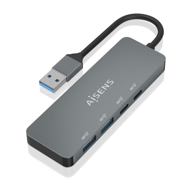 AISENS - HUB USB 3.2 GEN2 10G USB-A, USB-A/M-2xUSB-C/H-2xUSB-A/H, GRIS, 15CM