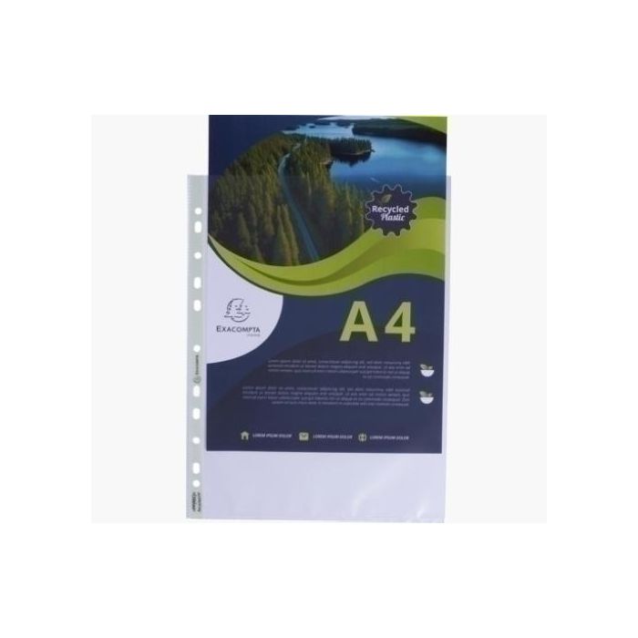 Exacompta Funda Multitaladro A4, Polipropileno Reciclado, Piel de Naranja 60 micras, Transparente, Paquete de 100