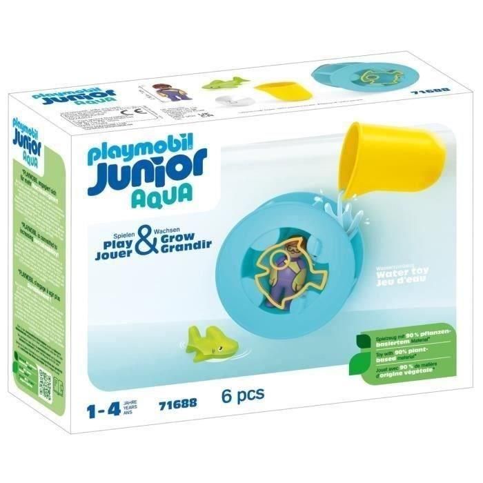 Playmobil Junior Rueda de Agua con Bebé Tiburón y Buzo, Juguete para Niños a Partir de 1 Año