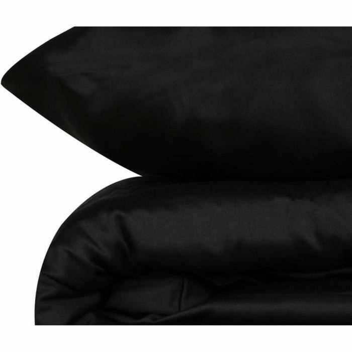 MEN8681875218435 Juego de cama Negro 100% Algodón Satén - Funda nórdica 220x240 cm y 2 fundas almohada 60x60 cm 2