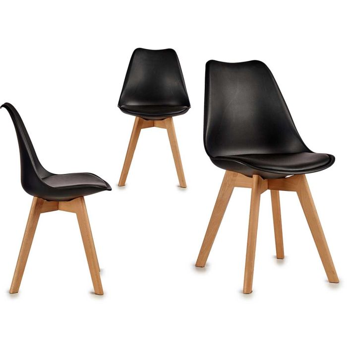 Silla Plastico Con Patas Madera Negro Giftdecor 42X80CM (4 Unidades) Silla Plastico Con Patas Madera Negro Giftdecor 42X80CM (4 Unidades)