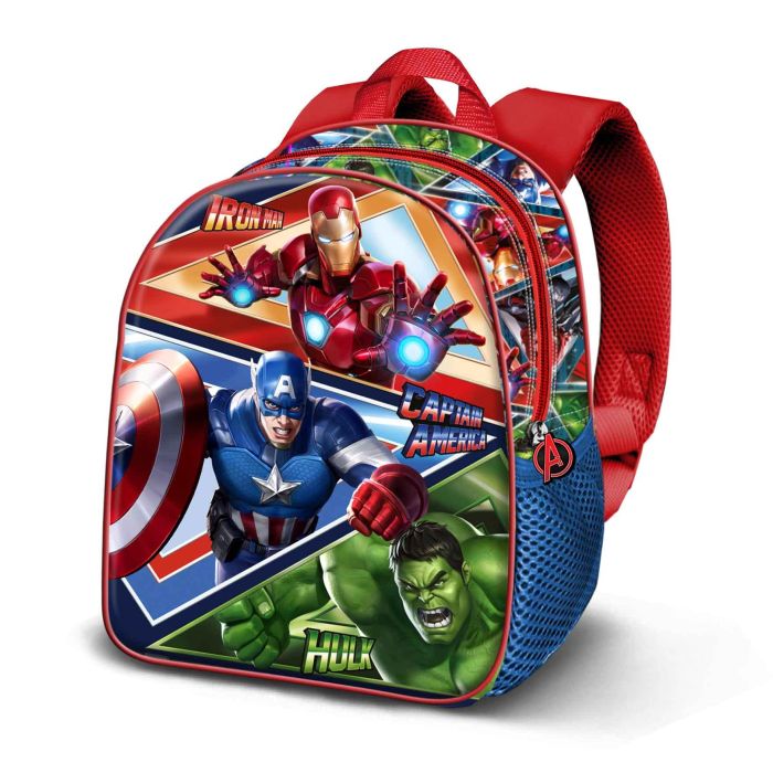 Marvel Los Vengadores Mochila 3D Elite Battle Preescolar con Relieve Frontal, Compartimento Único y Bolsillo Lateral de Malla - Azul
