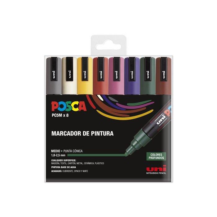 Posca Rotulador PC-5M/8C, estuche 8 unidades colores oscuros surtidos, punta cónica 1.8-2.5mm, base agua