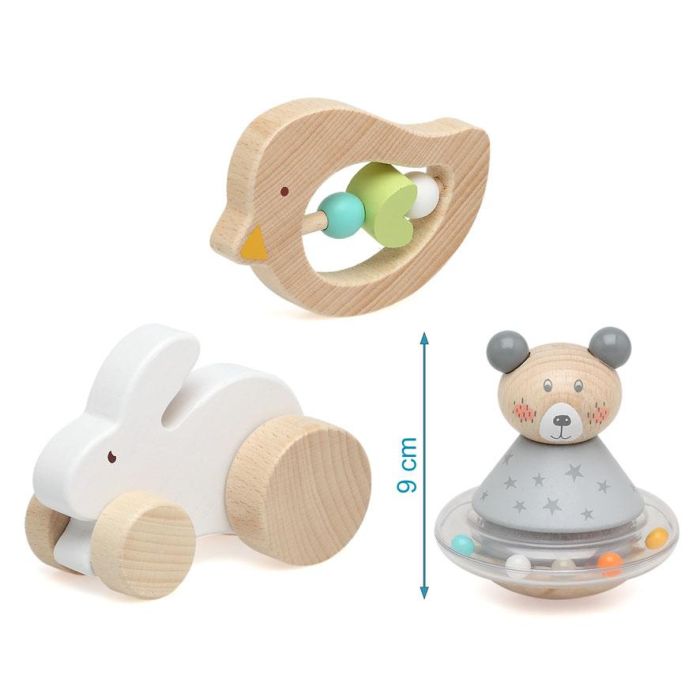 Set Acc. Bebé Animales Madera Gris 3 Unidades 3