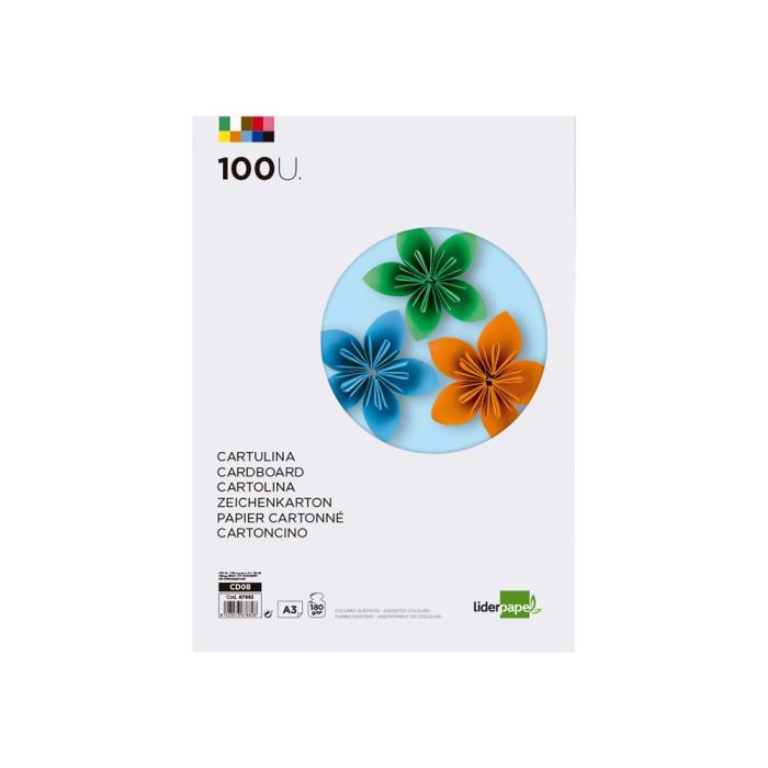 Cartulina Liderpapel A3 180 gr-M2 10 Colores Surtidos Paquete 100 Hojas 1