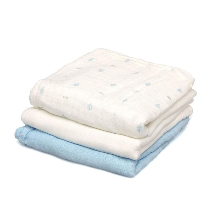 KioKids Set 3 Muselinas Azul, Blanco y Estampado 70x70 cm 2