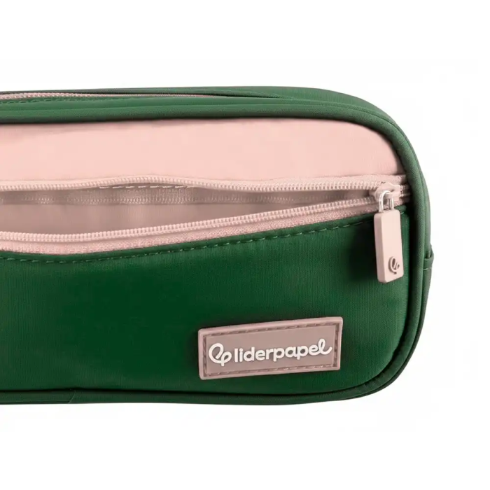 Liderpapel Estuche Portatodo Duo 2 Cremalleras con Bolsillo Frontal, Verde Militar, 220x90x50 mm 3