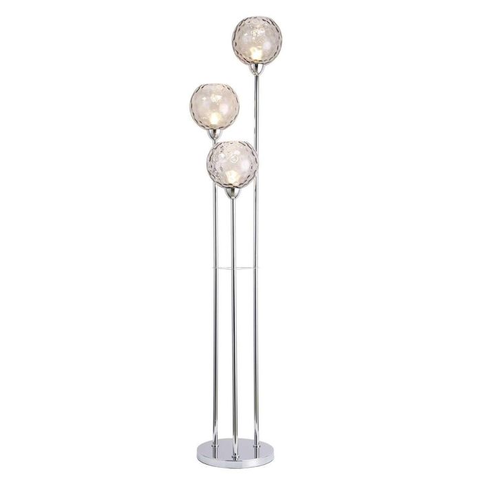 DKD Home Decor Lámpara de Pie Glam Bowlas Hierro y Cristal Plateado Transparente, 3 Bolas, 3 Bombillas E27 Incluidas, 172 cm Alto