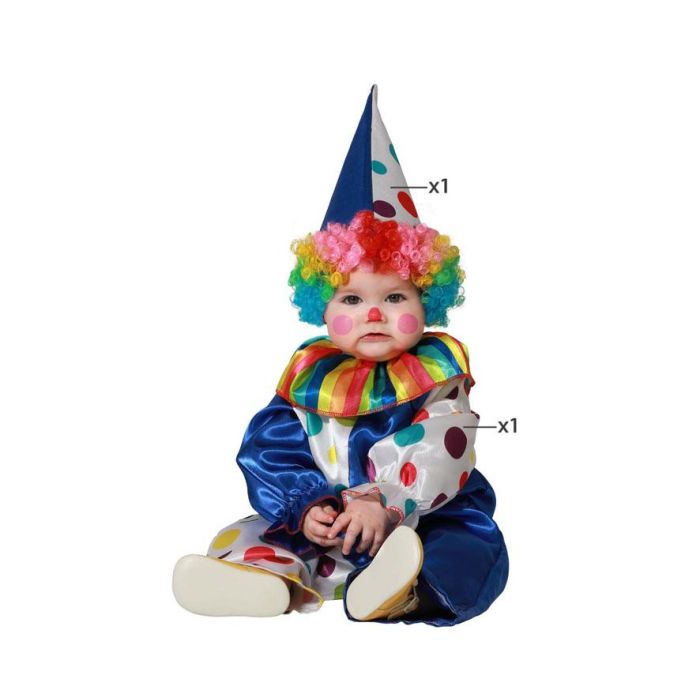 Disfraz de Payaso Arlequín Azul para Bebé Niño Unisex 12-24 Meses, Completo con Mono y Sombrero – Ideal Tema Circo, Carnaval y Cumpleaños