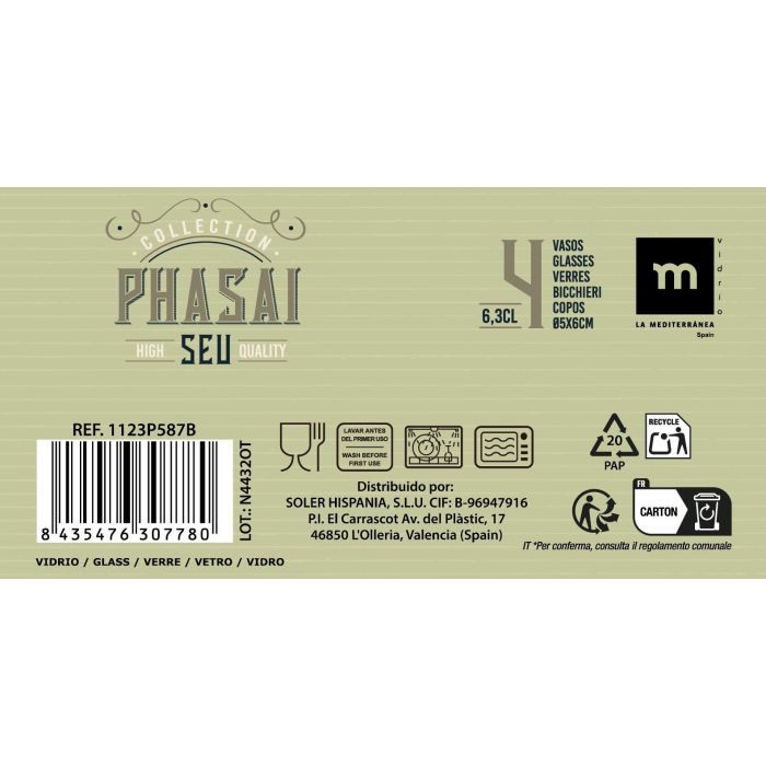 Set 4 Vasos Chupitos 63Ml "Phasai Seu" Md (24 Cajas) 8 Set 4 Vasos Chupitos 63Ml "Phasai Seu" Md (24 Cajas) 8