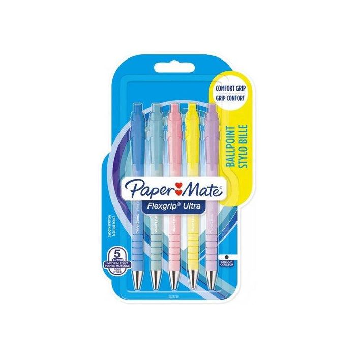 Boligrafo Paper Mate Retractil Flexgrip Pastel Blister De 5 (Tinta Azul) (Set de 12)