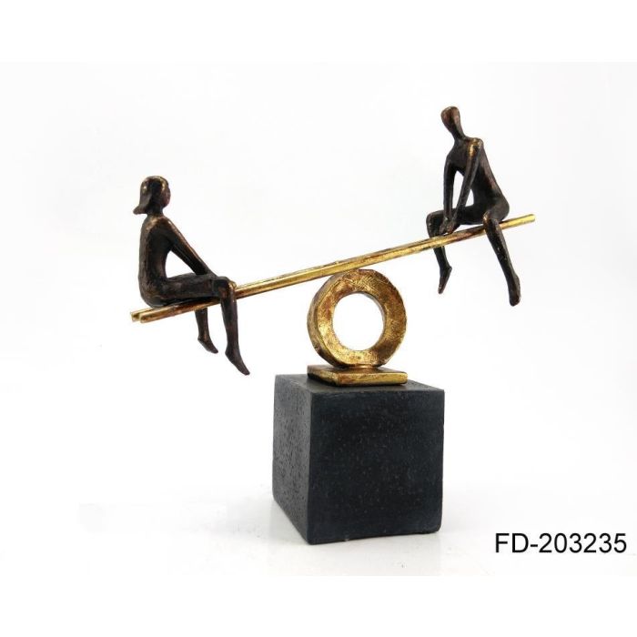 DKD Home Decor Figura Decorativa Moderna Personas Columpio Resina y Metal Negro Dorado 9x27.5x27 cm para Hogar