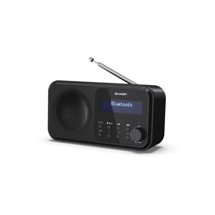 Sharp 20 DAB / 20 FM, 2W, Bluetooth 5.0, 5V Micro USB or 4xAA batteries, 174 x 90 x 53 mm, black 1 Sharp 20 DAB / 20 FM, 2W, Bluetooth 5.0, 5V Micro USB or 4xAA batteries, 174 x 90 x 53 mm, black 1