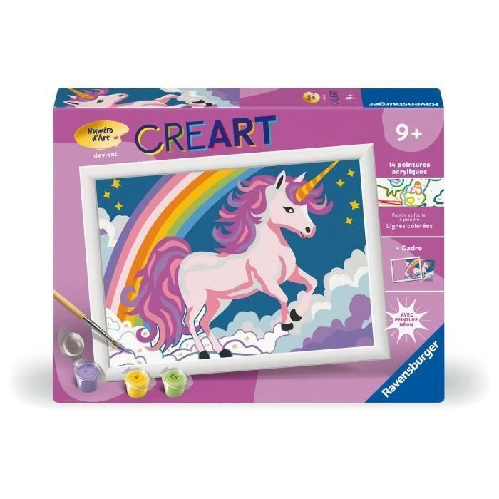 Ravensburger RAV00025904 Kit de pintura por números CreArt Kids Unicornio neón 18 x 24 cm, a partir de 7 años