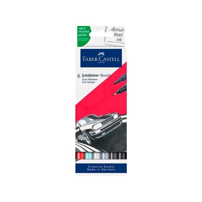 Faber Castell Rotuladores De Bocetos Goldfaber Doble Punta Fina-Pincel C-Surtidos Set Coche 6 Ud