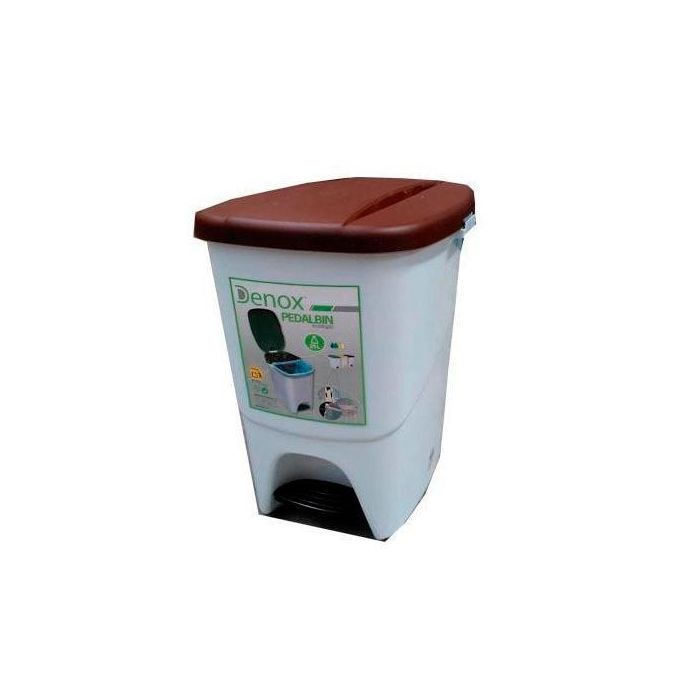 Papelera Con Pedal 25 L Blanco-Marron Papelera Con Pedal 25 L Blanco-Marron