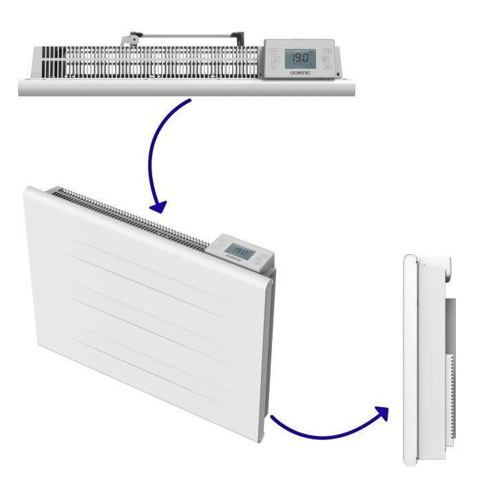 Radiador eléctrico fijo de inercia seca - Doble núcleo calefactor - 1000 W - OCEANIC - Blanco mate - NF 3 Radiador eléctrico fijo de inercia seca - Doble núcleo calefactor - 1000 W - OCEANIC - Blanco mate - NF 3
