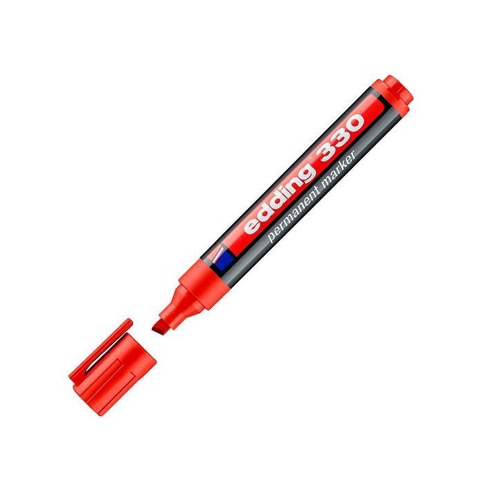 Edding Marcador Permanente 330 Punta Biselada Rojo 1-5mm (10 Unidades) para Papel, Cartón, Metal, Plástico, Vidrio (10 Unidades)
