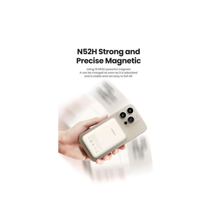 UGREEN 25208 Batería Externa 10000 mAh Cargador Inalámbrico Beige para iPhone 12-15 Series, Carga Rápida PD 20W