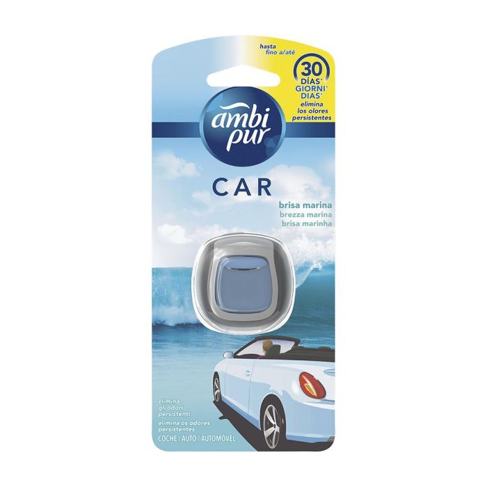 Ambi Pur Ambientador Desechable para Coche, Aroma Brisa Marina, 125g. Con Difusor de Intensidad - Elimina Malos Olores y Refresca el Ambiente.