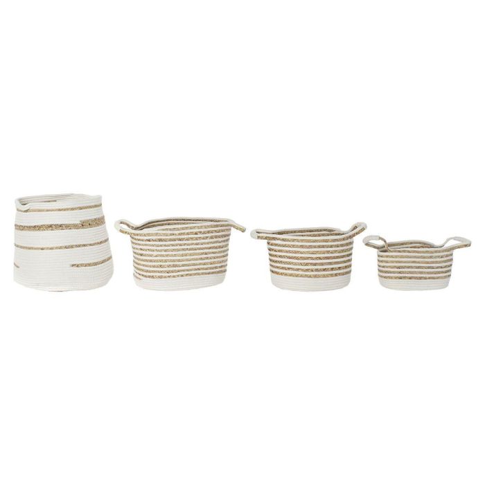 Cesta Boho DKD Home Decor Blanco Natural 36 x 34 x 36 cm Set de 4