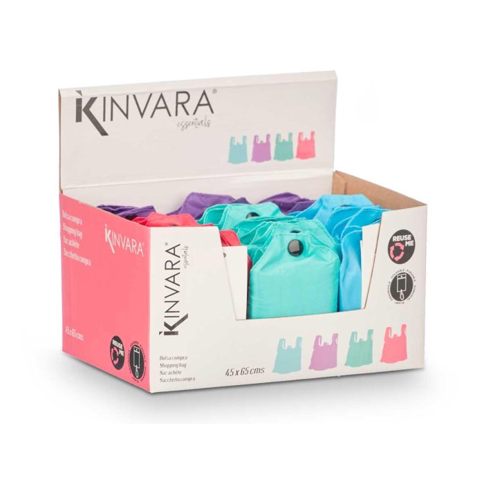 Kinvara Bolsa Reutilizable Plegable de Poliéster Colores Vivos Surtidos - Compacta, Abierta 59x44 cm, Plegada 7.5x16x2 cm (48 Unidades) 2 Kinvara Bolsa Reutilizable Plegable de Poliéster Colores Vivos Surtidos - Compacta, Abierta 59x44 cm, Plegada 7.5x16x2 cm (48 Unidades) 2