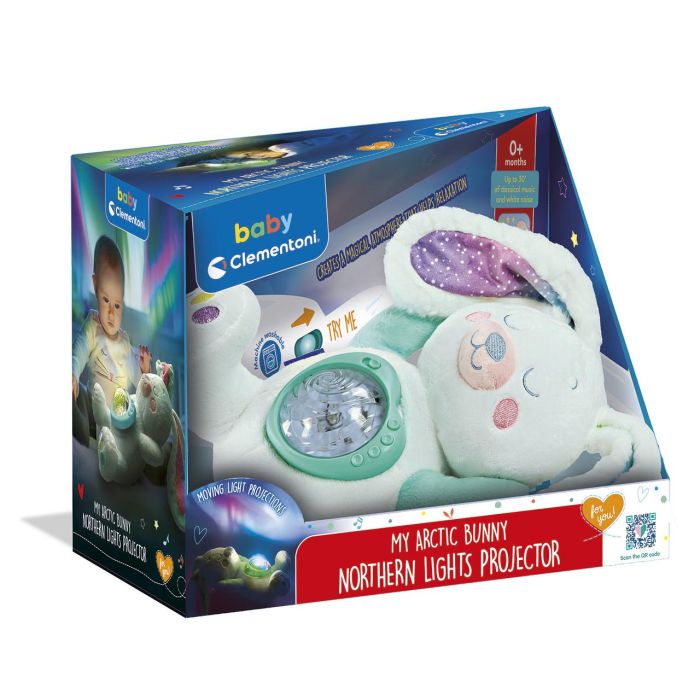 Clementoni Peluche Conejito Polar Aurora Boreal con Luz y Sonidos 1