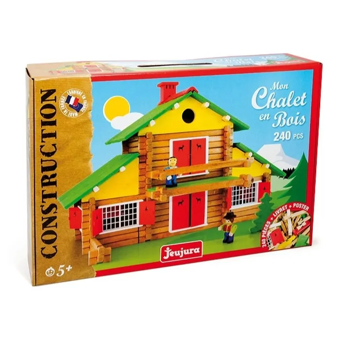 Jeujura My Wooden Chalet Juego de Construcción de Madera Natural y Tintada 240 Piezas para Niños a Partir de 5 Años 1