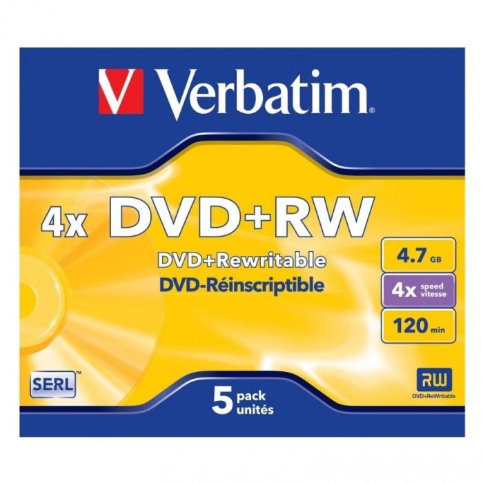 Verbatim DVD+RW 4.7GB 4X 5 Pack Jewel Case Superficie Matt Silver Verbatim DVD+RW 4.7GB 4X 5 Pack Jewel Case Superficie Matt Silver
