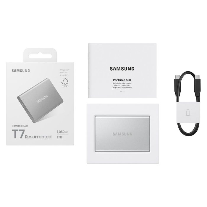 SAMSUNG Portable SSD T7 1TB USB-C 3.2 Gen 2 (10 Gbps) Externo Aluminio Plata - MU-PD1T0G/WW