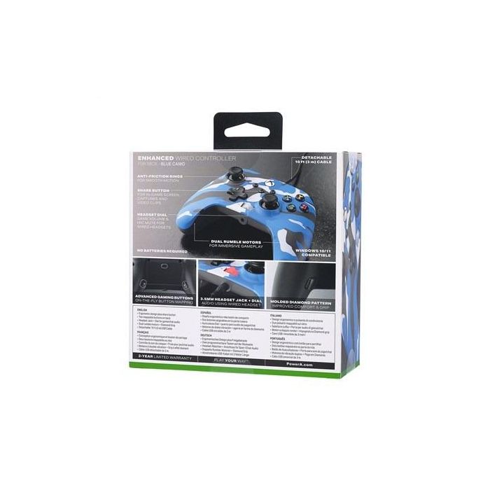 Power A 1525941-01 Mando con Cable Enhanced para Xbox Series X|S, Camuflaje Azul, Xbox One y Windows 10/11 10