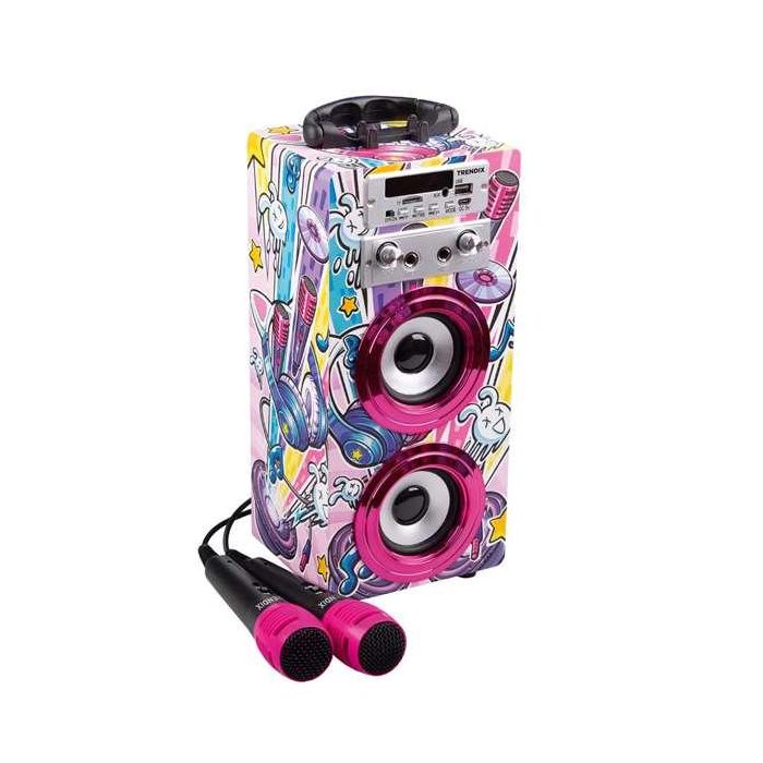 World Brands Karaoke con 2 Micrófonos, Bluetooth, Radio FM, USB/Micro SD, Asa y Soporte Móvil. Ideal Niños +6 Años