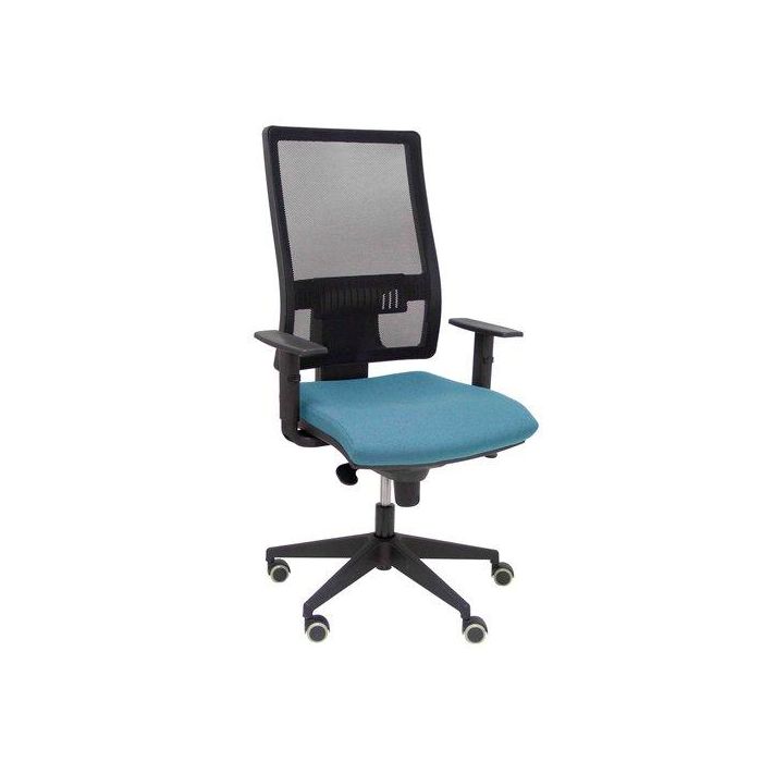 Silla Piqueras Y Crespo Horna Brazos Regulables Mecanismo Sincro Altura Y Apoyo Lumbar Regulable Rueda Parquet Respaldo Malla Negra Transpirable Y Asiento Tapizado Bali Azul Cielo