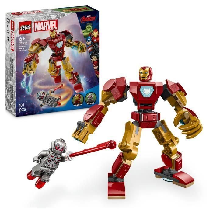 Lego Marvel 76307 Iron Man Mech vs. Ultron Juguete de Superhéroe para Niños 6+