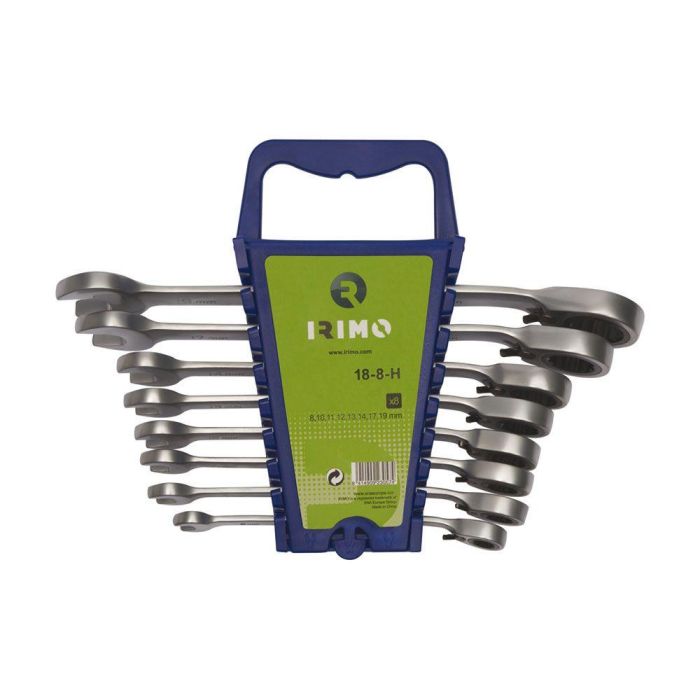 Irimo 18-8-h Juego Llaves Combinadas Carraca Fija 8-19 mm, 8 Piezas, Acero Cromado Mate Irimo 18-8-h Juego Llaves Combinadas Carraca Fija 8-19 mm, 8 Piezas, Acero Cromado Mate