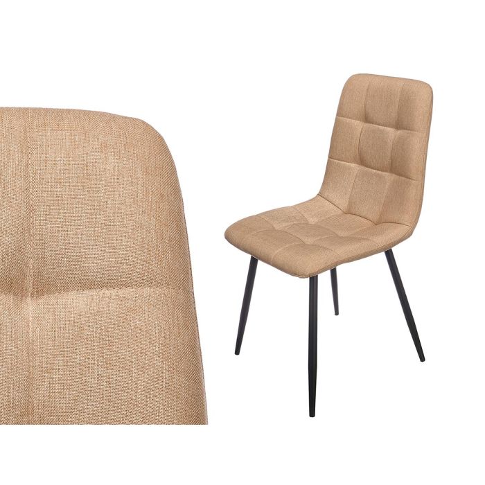 Giftdecor Silla Ancha de Loneta Beige 60x42x63 cm - Estructura de Metal, Asiento de Lino (Set de 4)