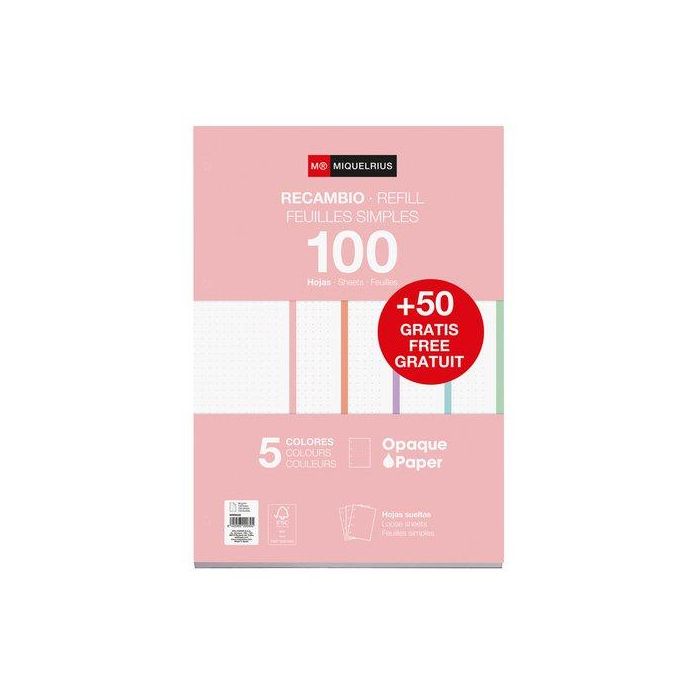 Recambio Miquelrius Notebook 5 A4 100+50H 90Gr 4 Taladros Dots Pastel