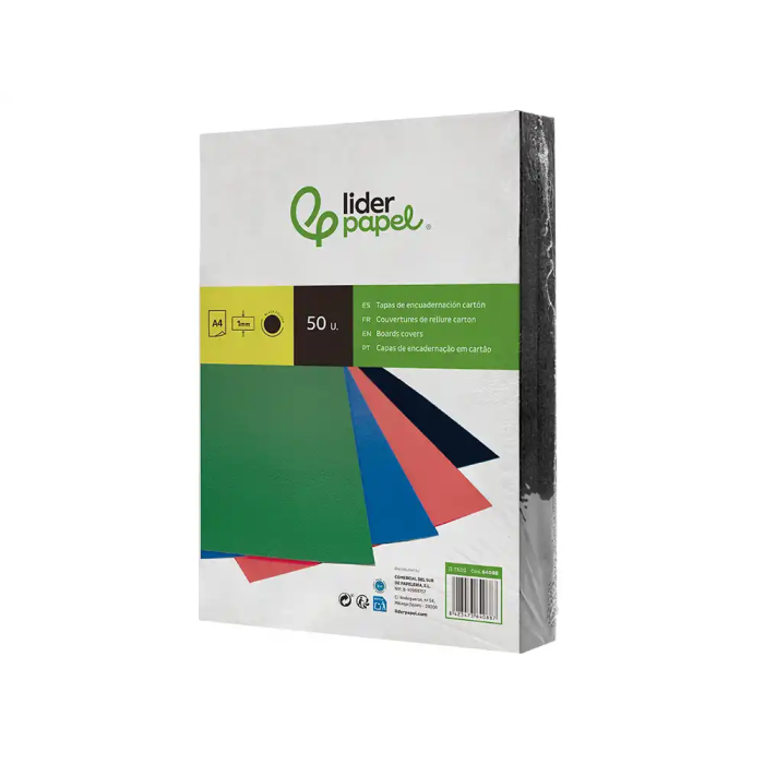 Liderpapel Tapa Encuadernación Cartón A4 1mm Negra Paquete 50 Unidades 2