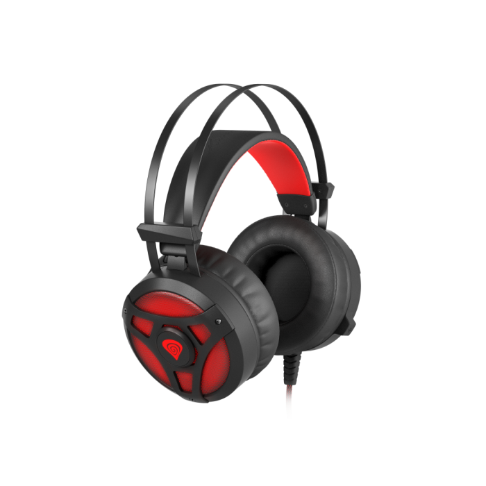 GENESIS Neon 360 Auriculares Gaming Diadema Circumaural Alámbricos USB con Micrófono Boom, Vibración e Iluminación LED Rojo Negro
