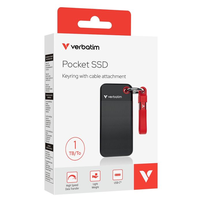 Verbatim Pocket SSD 1TB USB Tipo C 3.2 Gen 2, Lectura/Escritura 1000 MB/s, 10 Gbit/s, Color Negro y Rojo Verbatim Pocket SSD 1TB USB Tipo C 3.2 Gen 2, Lectura/Escritura 1000 MB/s, 10 Gbit/s, Color Negro y Rojo