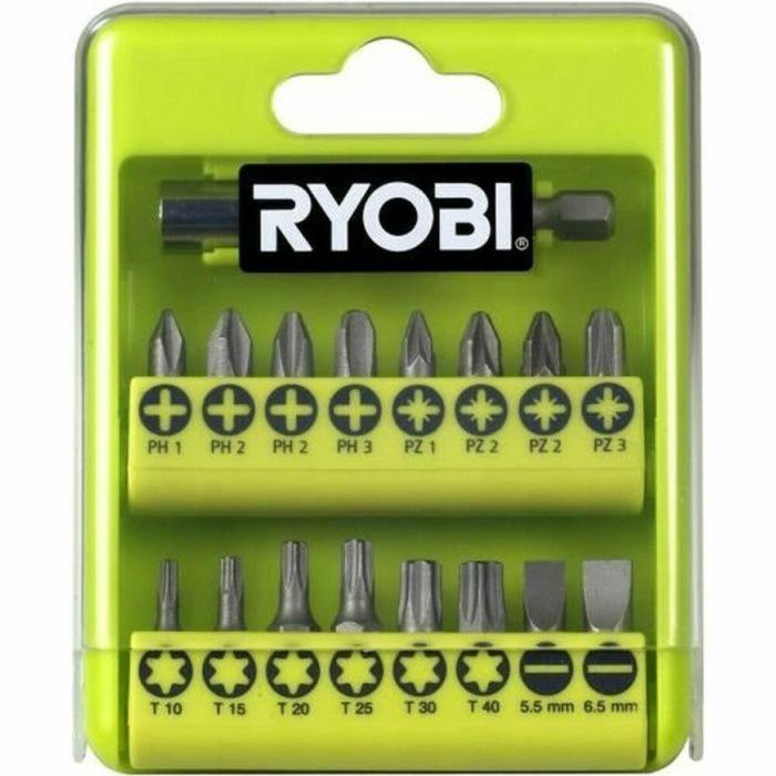 Ryobi RAK17SD Estuche de 21 Puntas para Atornillar 25mm, PH, PZ, TX, SL, con Soporte de Broca 60mm, para Bricolaje y Muebles