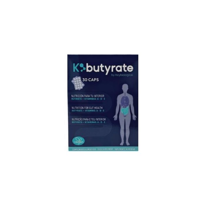 KeyBiological K-Butyrate 30 Cápsulas, Postbiótico Intestinal con Ácido Butírico Vegano, Vitaminas A D E para Inmunidad y Antioxidante